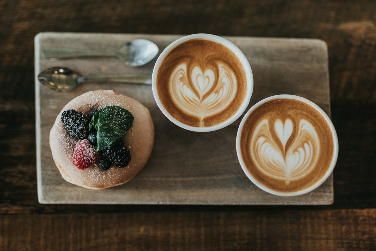 Lattes on a café counter